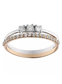 Bague 2 anneaux or bicolore 9 carats oxydes
