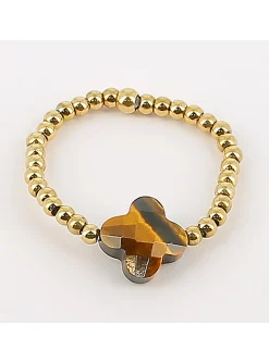 Bague Zag Bijoux acier doré marron_x005f_x000D_oeil de tigre