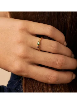 Bague Agatha fine Astre vert/doré