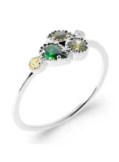 Bague Brillaxis en argent rhodié et oxydes colorés