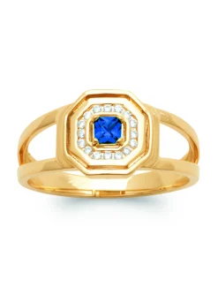 Bague Brillaxis en plaqué or et pierre bleue