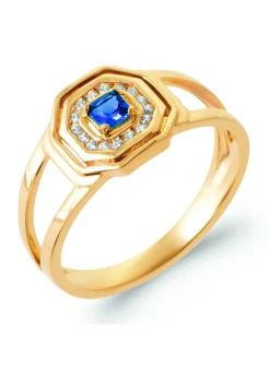 Bague Brillaxis en plaqué or et pierre bleue