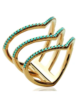 Bague Brillaxis motif V pierres bleues plaqué or