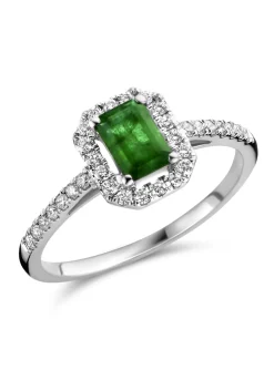 Bague Brillaxis or blanc 18 carats émeraude diamants