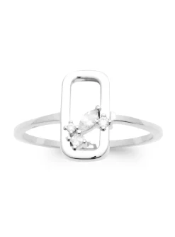 Bague Brillaxis Rectangulaire_x005f_x000D_Argent rhodié design Floral et Oxydes de zirconium