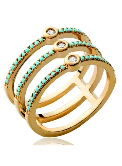 Bague Brillaxis triple anneaux bleus plaqué or