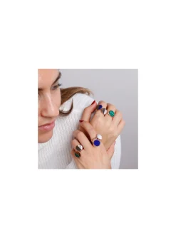 Bague Bronzallure disque demi-lune nacre blanche
