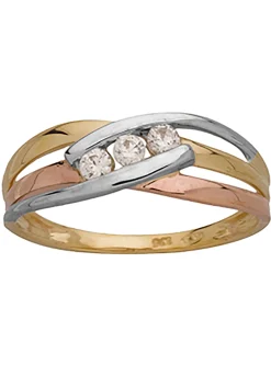 Bague croisée trilogie oxydes or tricolore 9 carats