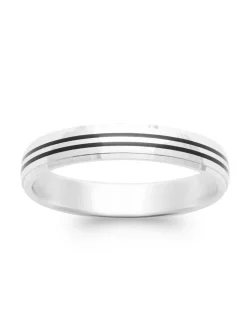 Bague homme en argent rhodié et double liseré noir