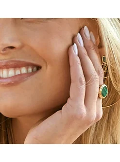 Bague large Zag Bijoux Mathéa acier doré malachite