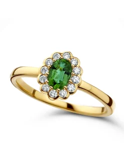 Bague marguerite émeraude diamants or jaune