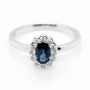 Bague marguerite saphir diamants or blanc 18 carats