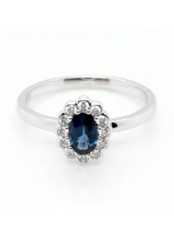 Bague marguerite saphir diamants or blanc 18 carats