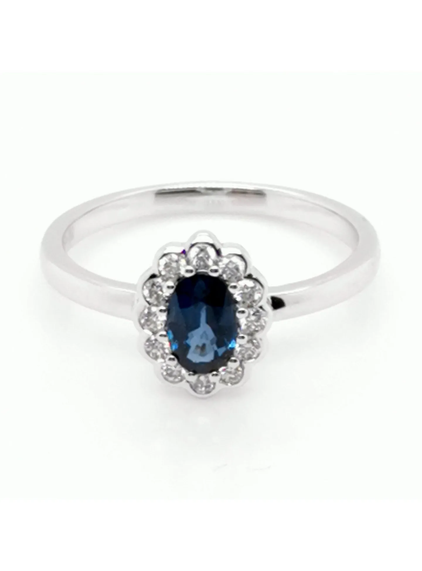 Bague marguerite saphir diamants or blanc 18 carats