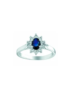 Bague marquise saphir diamants or blanc 18 carats