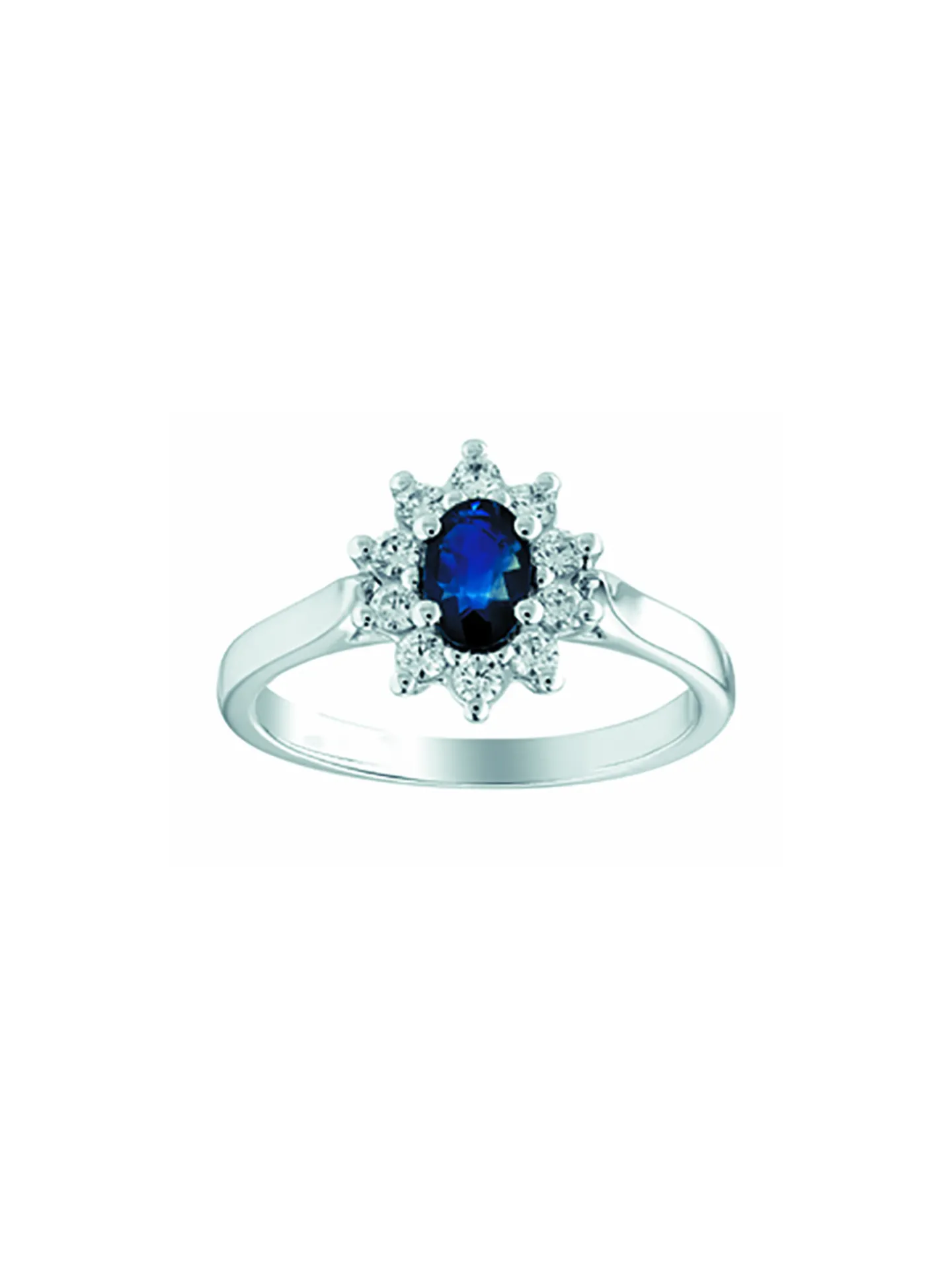 Bague marquise saphir diamants or blanc 18 carats