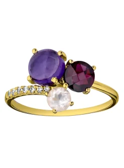 Bague or 9 carats améthyste rhodolite quartz oxydes