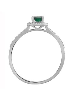 Bague or blanc 9 carats émeraude oxydes