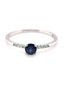 Bague or blanc 18 carats saphir griffes diamants