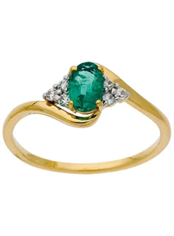 Bague or jaune 9 carats émeraude ovale oxydes