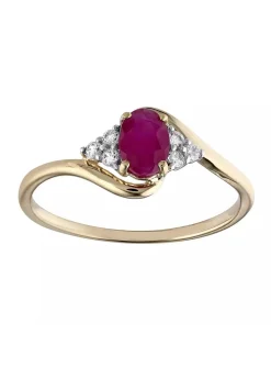 Bague or jaune 9 carats rubis ovale oxydes