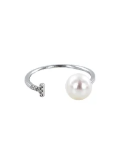 Bague ouverte or 18 carats perle de culture diamants