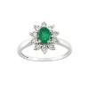 Bague style marguerite émeraude et diamants or blanc