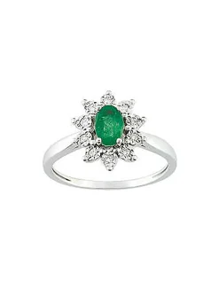 Bague style marguerite émeraude et diamants or blanc