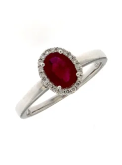 Bague style marguerite or blanc rubis diamants