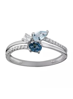 Bague topazes oxydes de zirconium or blanc 9 carats
