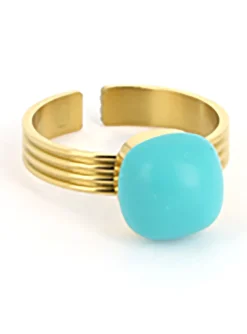 Bague Zag acier doré réglable turquoise