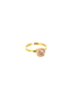 Bague Zag Bijoux acier doré quartz rose