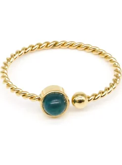 Bague Zag Bijoux acier doré réglable bleu_x005f_x000D_apatite