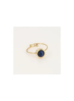 Bague Zag Bijoux acier doré réglable marine_x005f_x000D_lapis lazuli