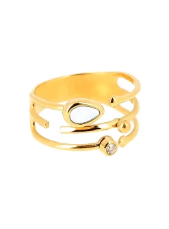 Bague Zag Bijoux large acier doré nacre et oxyde