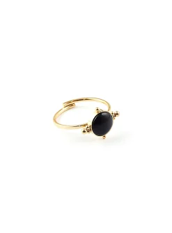 Bague Zag Bijoux Salomé réglable noir onyx_x005f_x000D_acier doré
