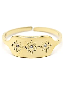 Bague Zag Lassie 3 zirconium étoiles acier doré