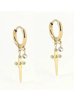 BOUCLE D OREILLEÂ–MagdalenaÂ–ACIER DOREÂ–zirconiumÂ–d12mm