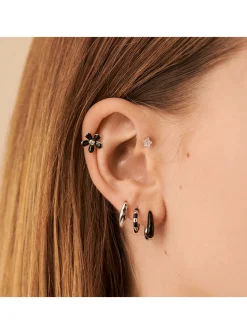 Boucle d'oreille Agatha Suzon argent émail noir