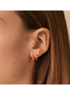 Boucle d'oreille Agatha Suzon dorée émail orange