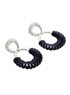 Boucles d'oreilles Agatha Twiggy argentées_x005f_x000D_cuir bleu foncé