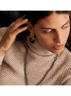 Boucles d'oreilles Agatha Twiggy argentées_x005f_x000D_cuir bleu foncé