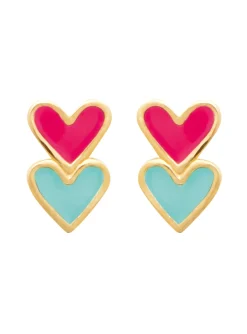 Boucles d'oreilles Brillaxis double coeur bicolore