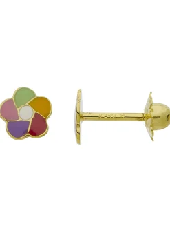Boucles d'oreilles Brillaxis fleurs multicolores_x005f_x000D_or jaune 9 carats