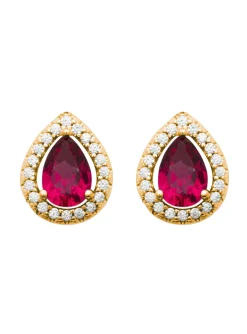 Boucles d'oreilles Brillaxis goutte rouge plaqué or