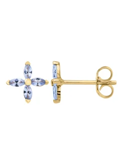 Boucles d'oreilles Brillaxis fleurs or oxydes bleus