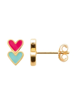 Boucles d'oreilles Brillaxis double coeur bicolore