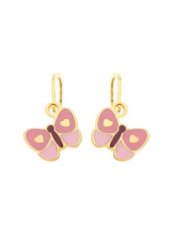 Boucles d'oreilles brisures papillons rose or jaune