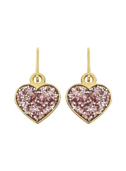 Boucles d'oreilles brisures coeur rose pailleté or