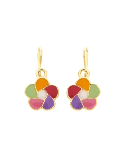 Boucles d'oreilles brisures fleur multicolore or
